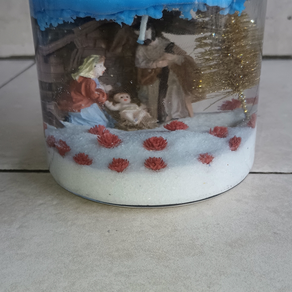 Nativity Scene Snow Globe with Blue Sky
